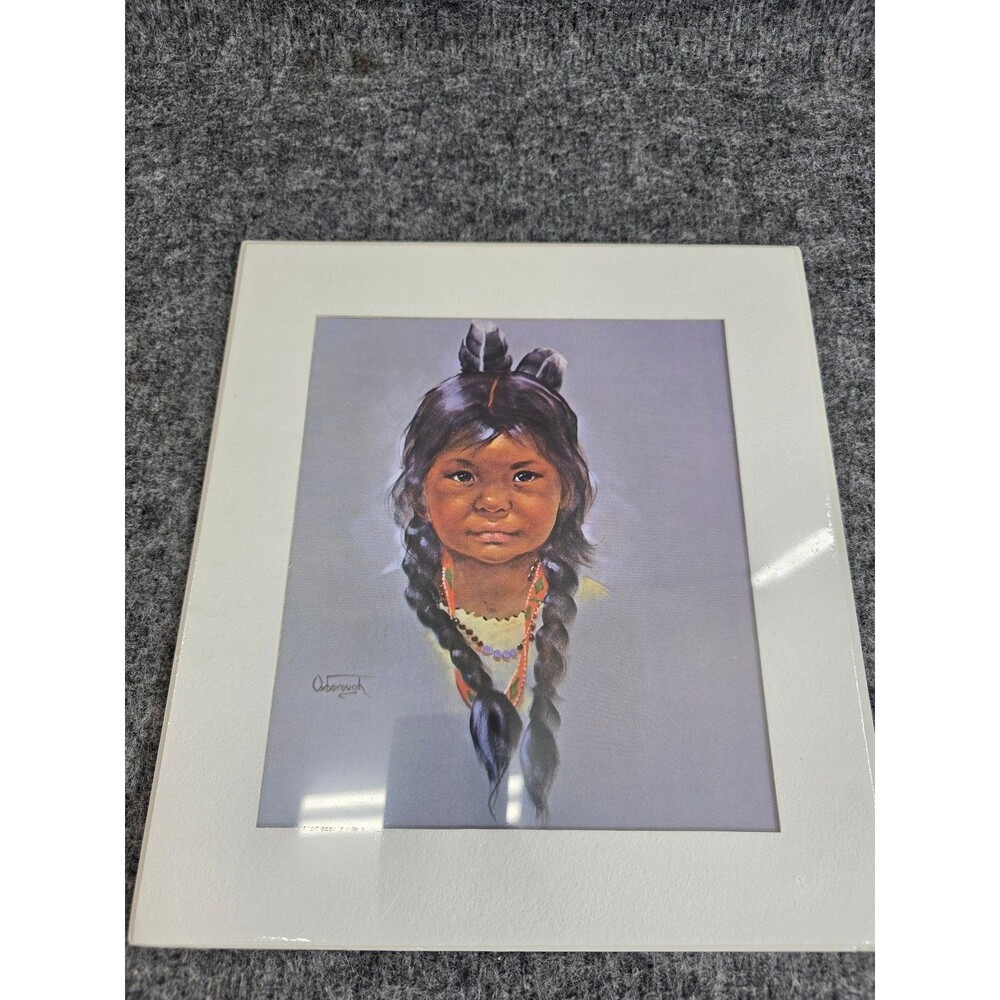 Vintage Native American Girl Portrait Print Signed O'Sborough 8x10